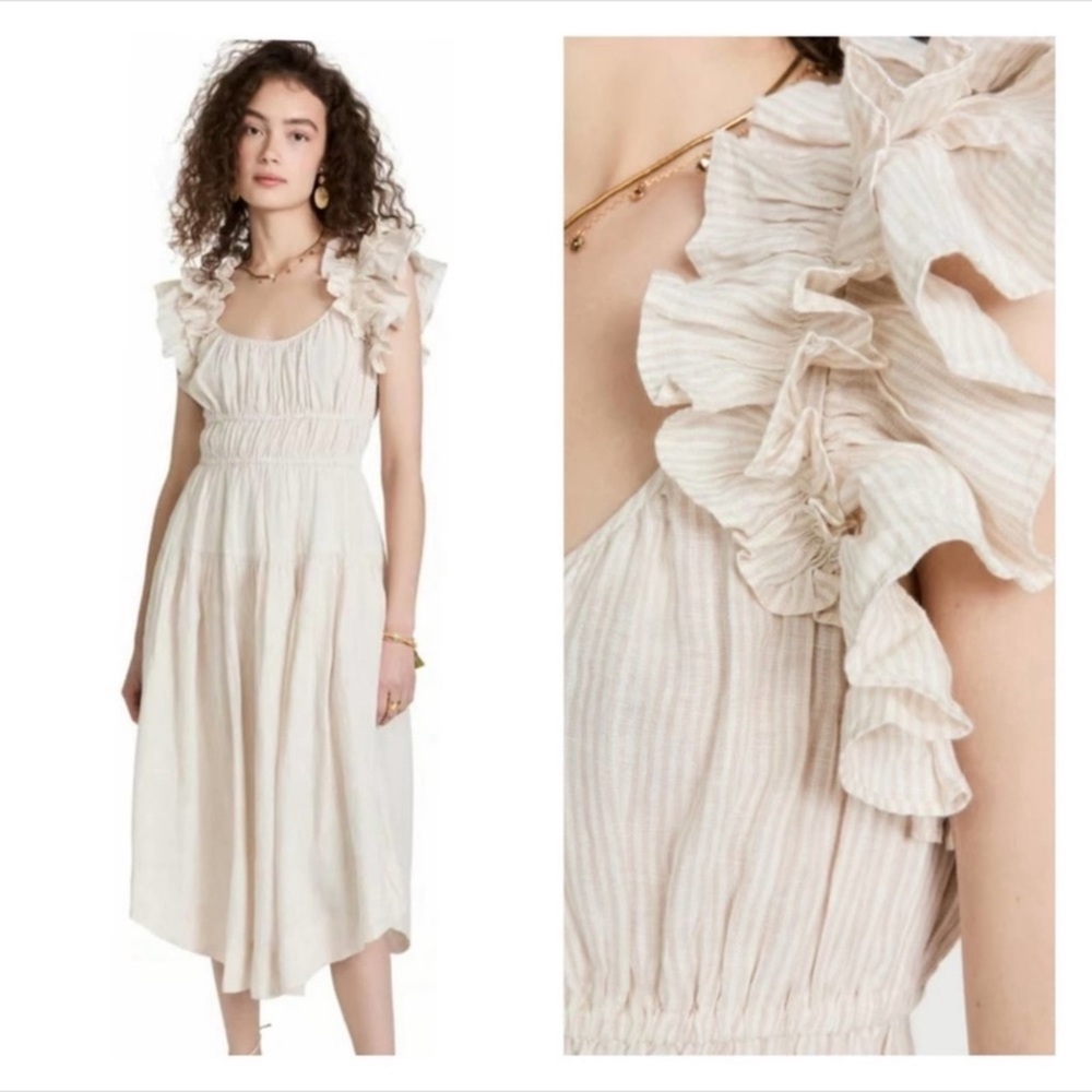 Ulla Johnson White Ruffled-Sleeve Midi Dress - Picture 5 of 10